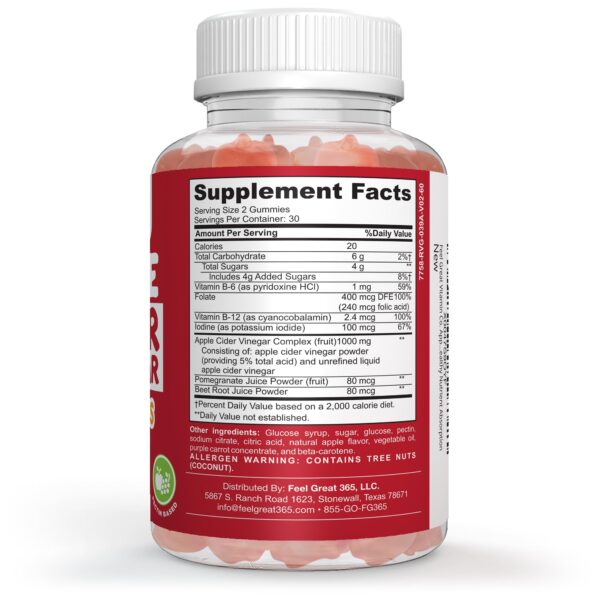 Detalle gomitas ACV Feel Great Vitamins empaque lateral