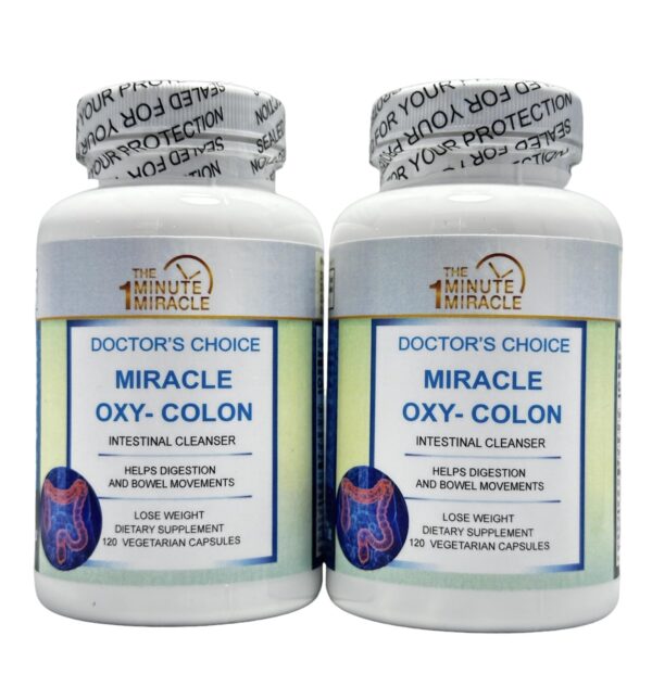 Version 1.0.0 Miracle Oxy-Colon Cleanse limpiador vegano 2 botellas frontal