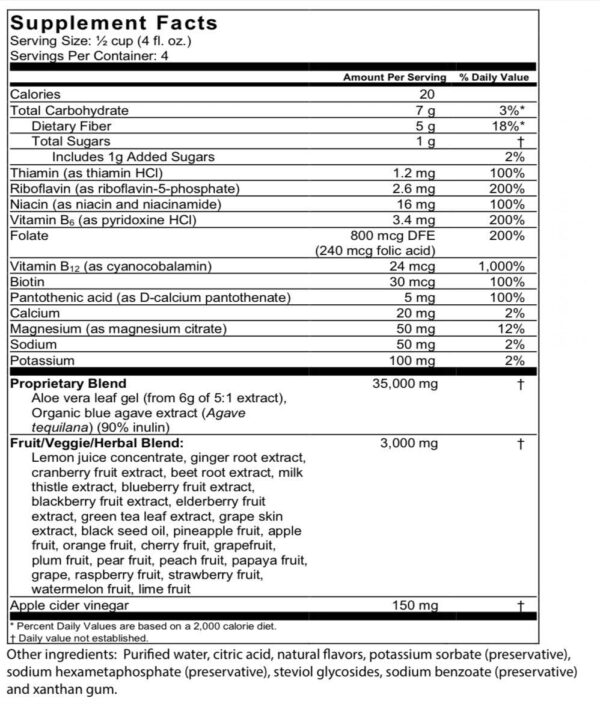 Etiqueta de CoviCleanse con lista de ingredientes