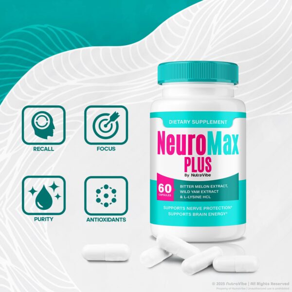 Frasco abierto con cápsulas Neuromax Plus para energía sostenida