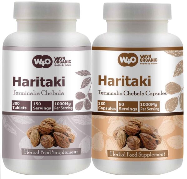 Paquete WAY 4 Organic W4O Haritaki tabletas y cápsulas