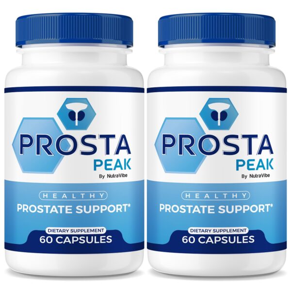 Frascos de Prosta Peak NutraVibe para apoyo prostático y bienestar