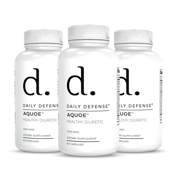 Frasco de pastillas diuréticas AQUOE 60 cápsulas Daily Defense