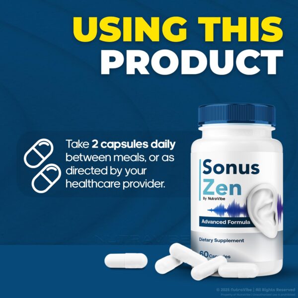 Suplemento SonusZen en cápsulas para una vida auditiva saludable.