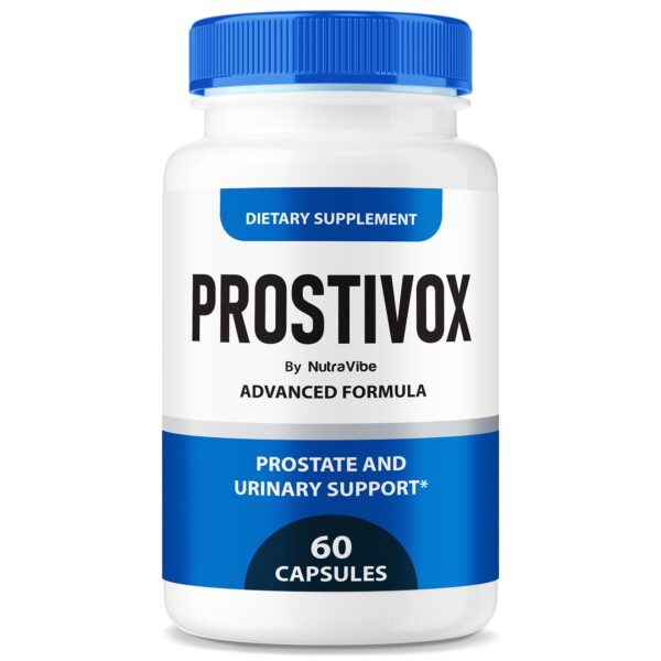 Frasco de cápsulas Prostivox para apoyo natural de próstata y salud urinaria