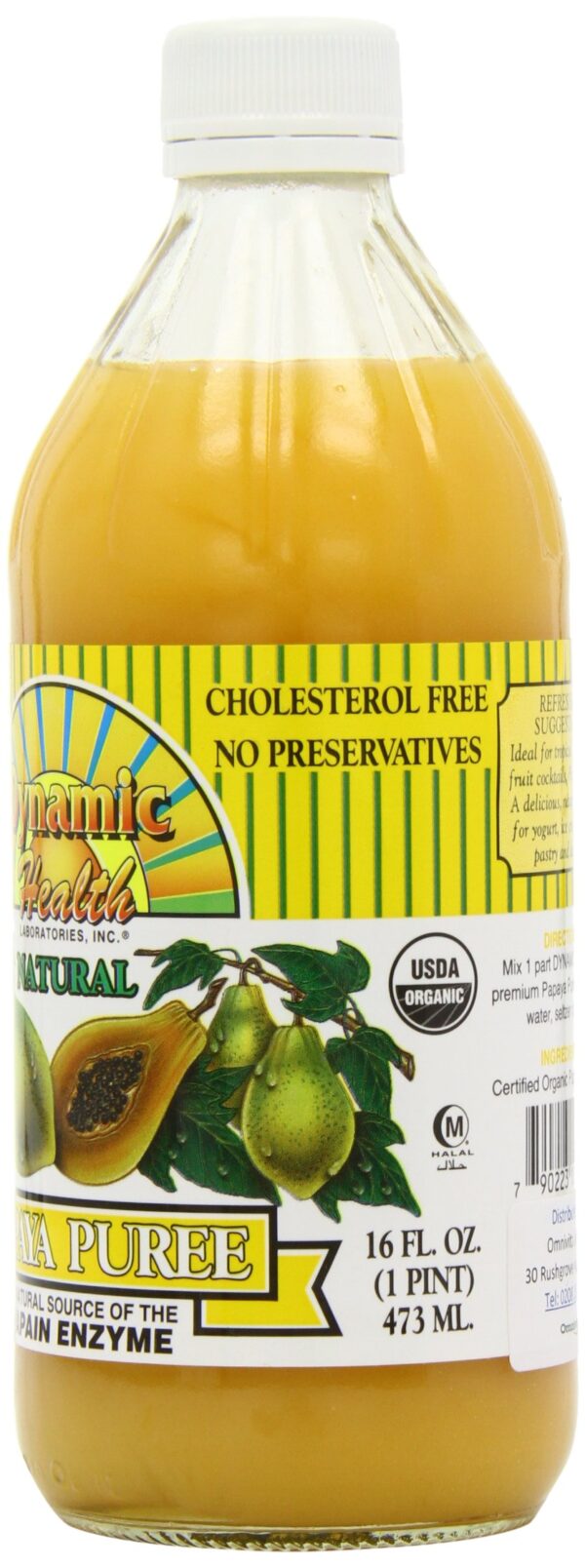 Envase puré de papaya Dynamic Health natural para batidos saludables