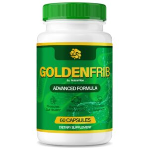 Frasco de cápsulas GoldenFrib para soporte digestivo natural