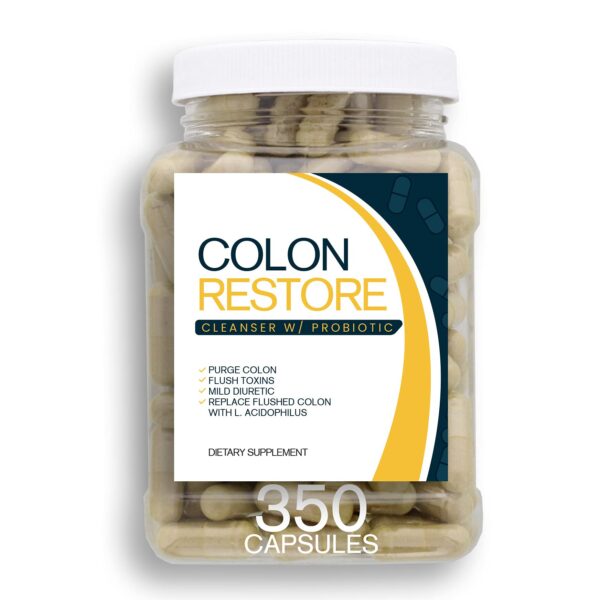 Colon Restore frasco cuadrado claro de 350 cápsulas