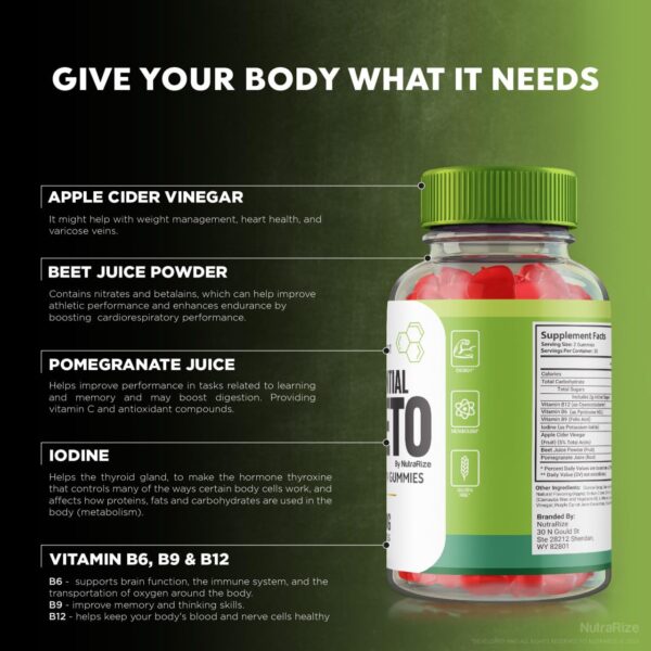 Detalle gomitas Essential Keto ACV suplemento metabólico natural