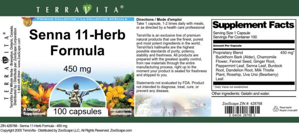Paquete doble fórmula Senna 11 hierbas 450 mg TerraVita