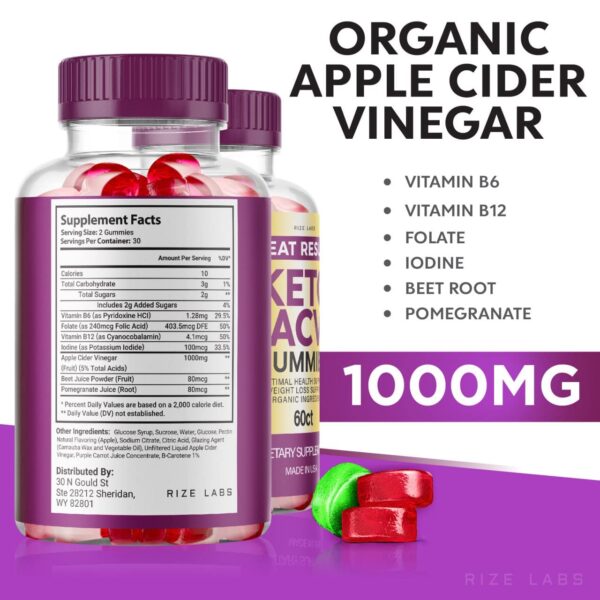 Envase de gomas keto ACV rize labs hechas en USA