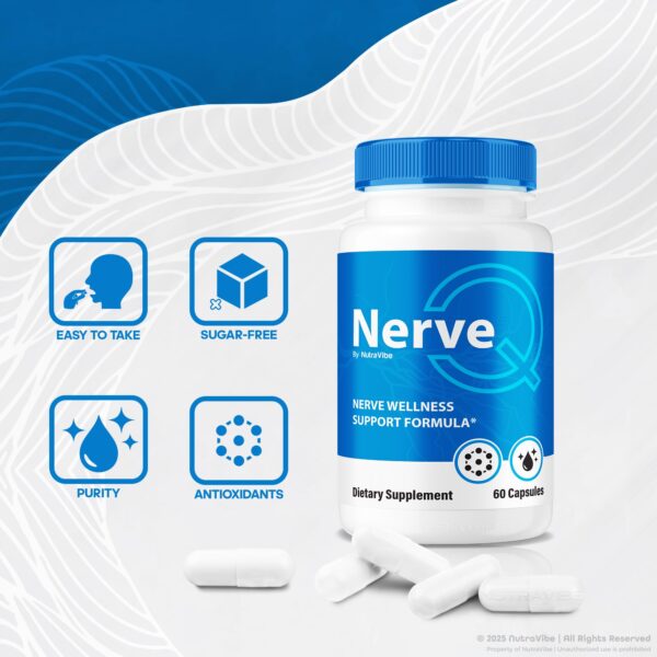 Version 1.0.0 Detalles del envase de Nerve Q con 120 cápsulas naturales