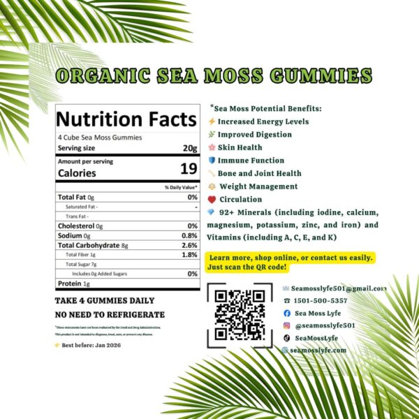 Etiqueta SEA MOSS LYFE con fruta