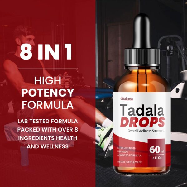 Detalle de botella Tadala Drops para salud masculina