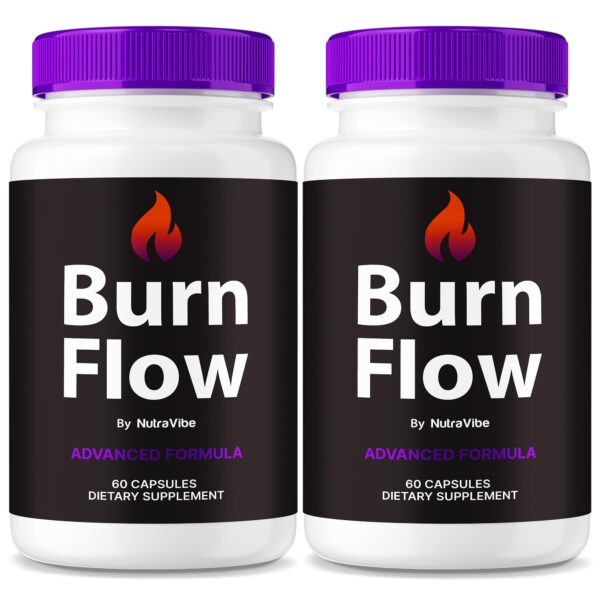 Frasco de cápsulas BurnFlow NutraVibe con mezcla premium para energía natural