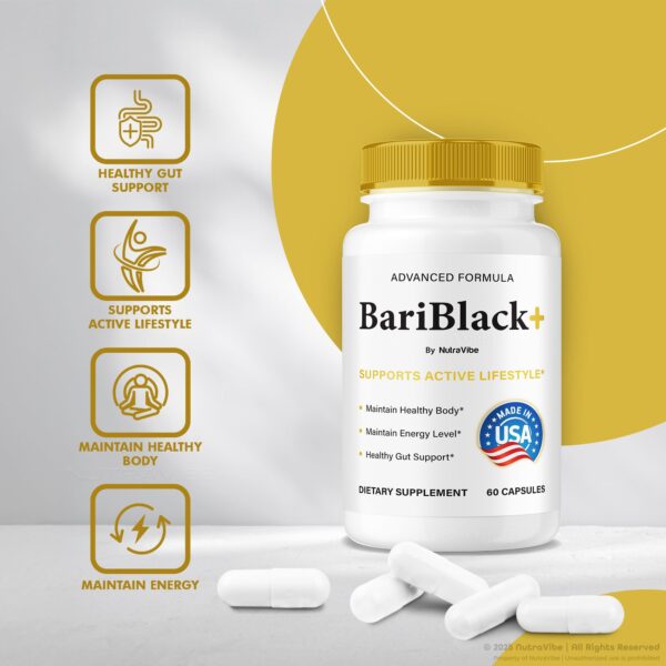 Vista cercana de etiqueta BariBlack+