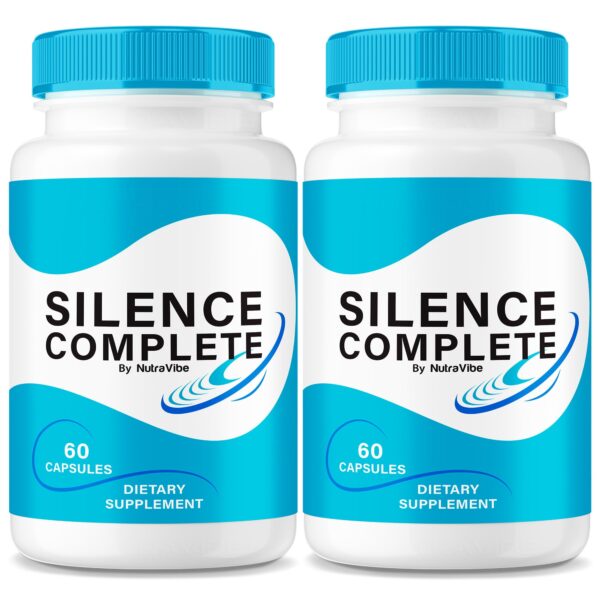 Frasco de cápsulas Silence Complete para salud auditiva