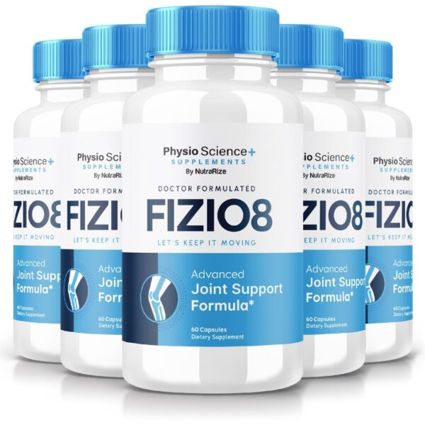 Paquete de cinco botellas de cápsulas Fizio8 soporte articular