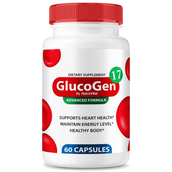 Frasco de GlucoGen17 NutraVibe de 60 cápsulas