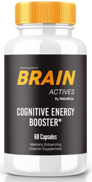 Frasco de cápsulas Brain Actives para soporte cognitivo