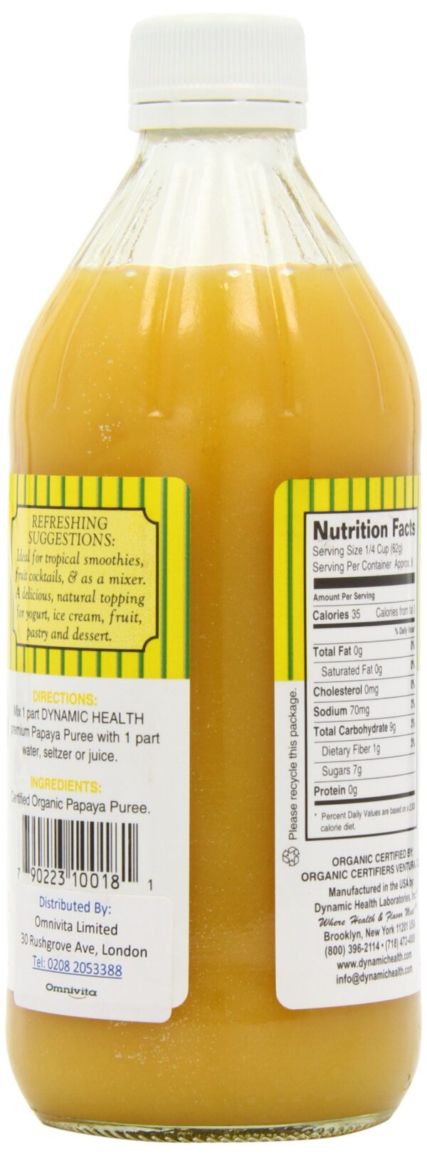 Puré de papaya saludable Dynamic Health con fibra y vitaminas