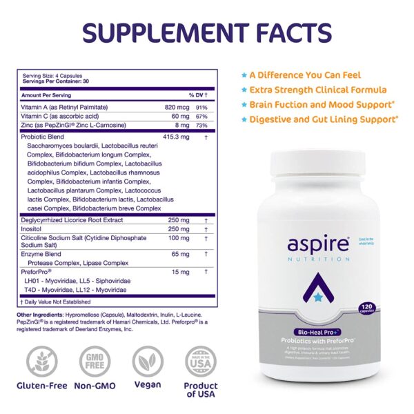 Bio-Heal Pro+ envase frontal suplemento probiótico 120 cápsulas