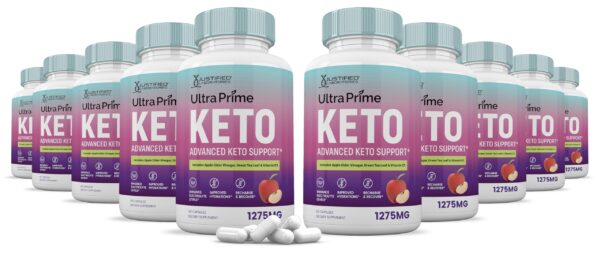 Paquete 10 Ultra Prime Keto ACV pastillas 1275mg 600 cápsulas