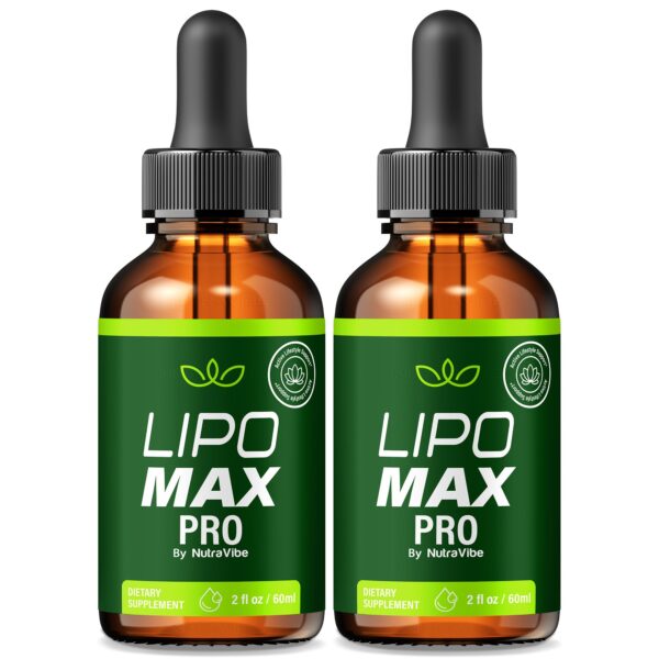 Frontal del paquete Lipo Max Pro gotas líquidas en botella doble