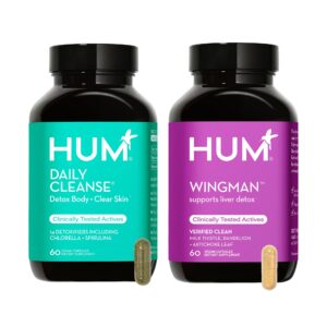 HUM Wingman y Daily Cleanse detox para piel e hígado botellas