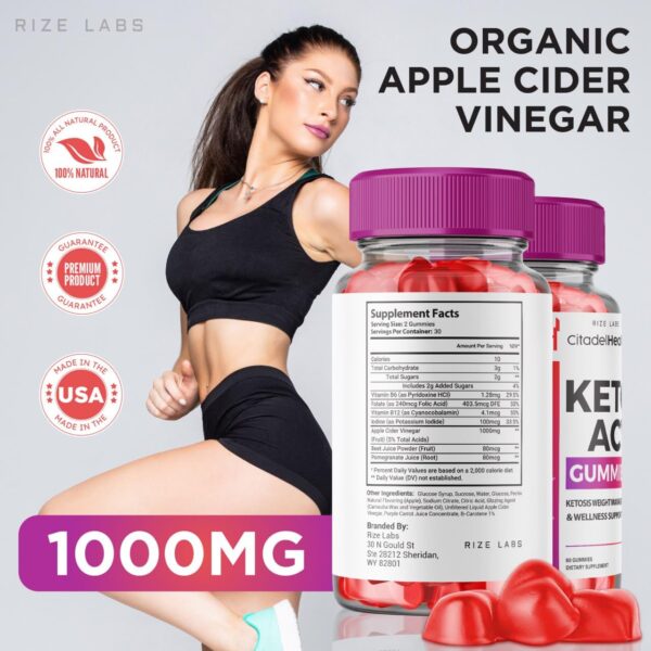 Envase posterior gomitas rize labs Keto ACV para peso