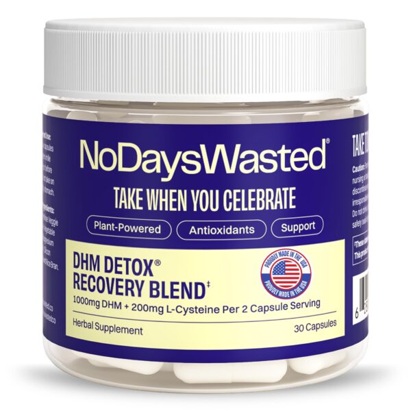 Frasco No Days Wasted DHM Detox 30 cápsulas recuperación