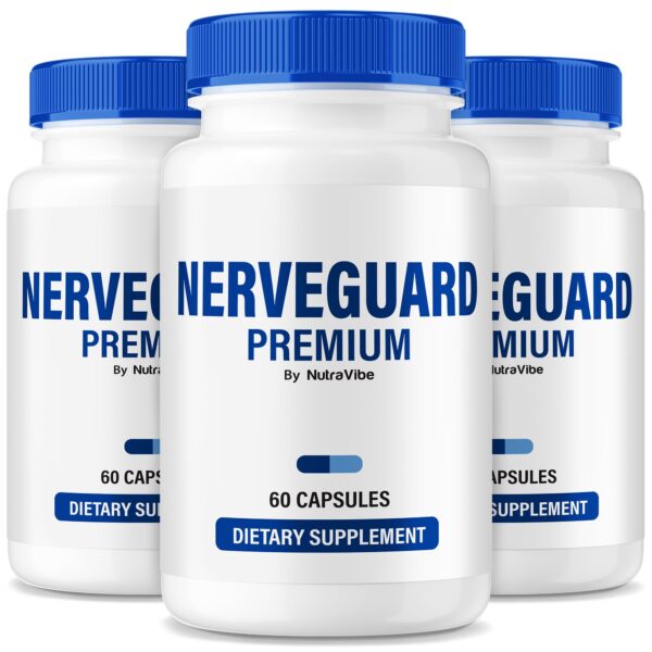 Version 1.0.0 Frasco de NutraVibe NerveGuard Premium con 180 cápsulas