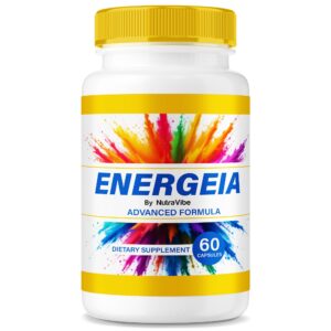 Version 1.0.0 Frasco de NutraVibe Energeia etiqueta frontal