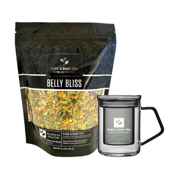 Set té Belly Bliss con taza de vidrio borosilicato