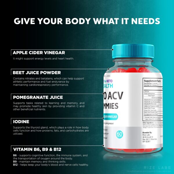 Caja exterior rize labs ACV para Keto Health gomitas 120 unidades