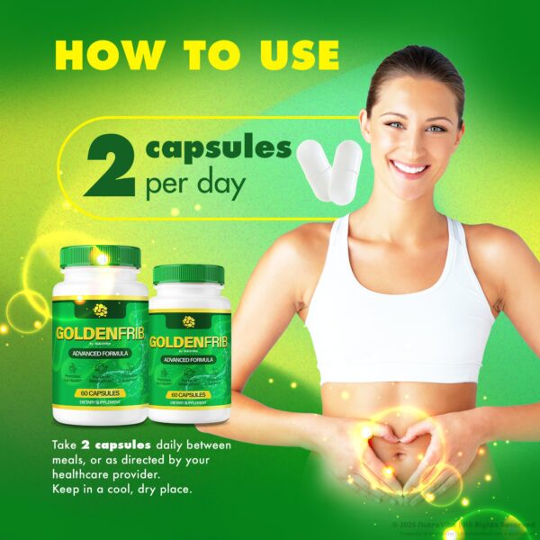 Frascos de GoldenFrib para salud digestiva y comodidad intestinal