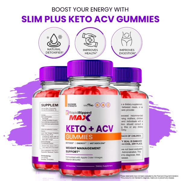 Gomitas Rapid Ripped Keto ACV vistas múltiples para promoción
