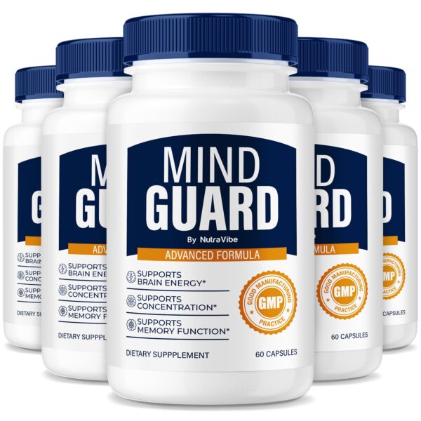Envase frontal de Mind Guard suplemento para memoria y enfoque
