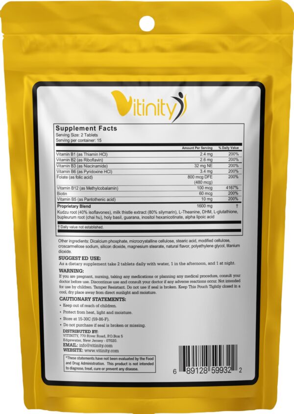 Caja del suplemento Vitinity Anti-Bebida 15 días
