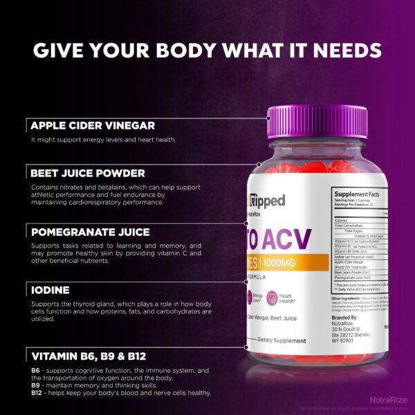 Vitaminas Keto máxima fuerza Rapid Ripped ACV gomitas paquete