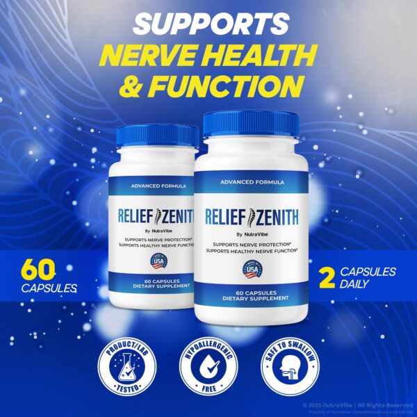 Cápsulas fáciles de tragar Relief Zenith NutraVibe apoyo nervioso