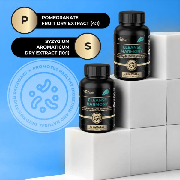 Detalle envase suplemento Detox VitaPharm Cleanse Harmony