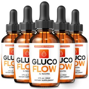 Version 1.0.0 Paquete de 5 frascos de gotas Gluco Flow para salud y energía