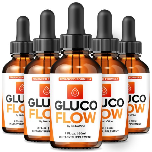 Paquete de 5 frascos de gotas Gluco Flow para salud y energía