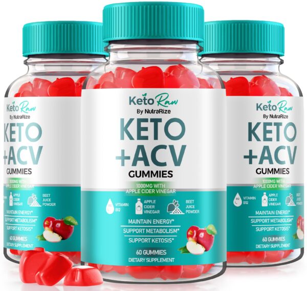 Gomitas Keto Raw ACV en envase NutraRize paquete de 3