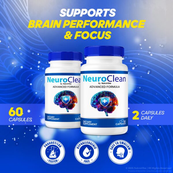 NeuroClean cápsulas fáciles de tragar para concentración.