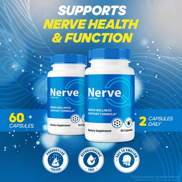 Detalle de cápsulas Nerve Q mostrando ingredientes naturales para salud nerviosa