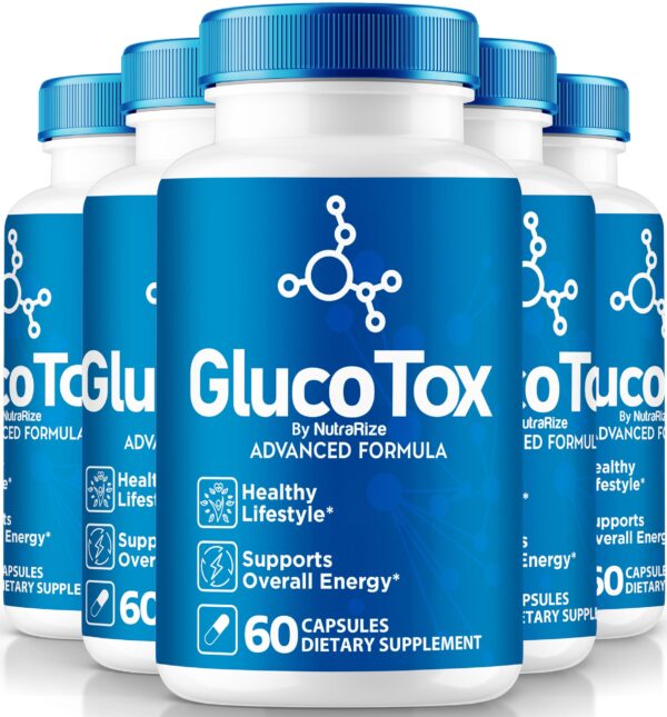 Paquete de 5 cápsulas naturales GlucoTox NutraRize para apoyo de salud