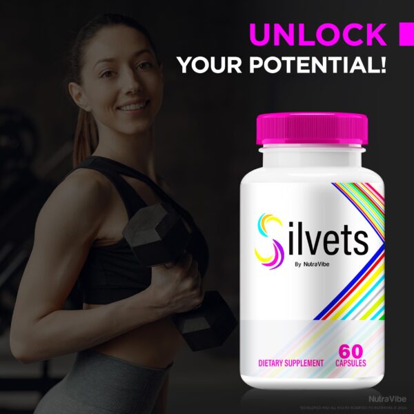 Frasco NutraVibe Silvets cápsulas para fitness
