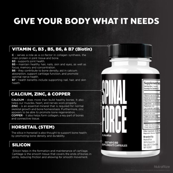 Vista lateral frasco cápsulas Spinal Force NutraRize